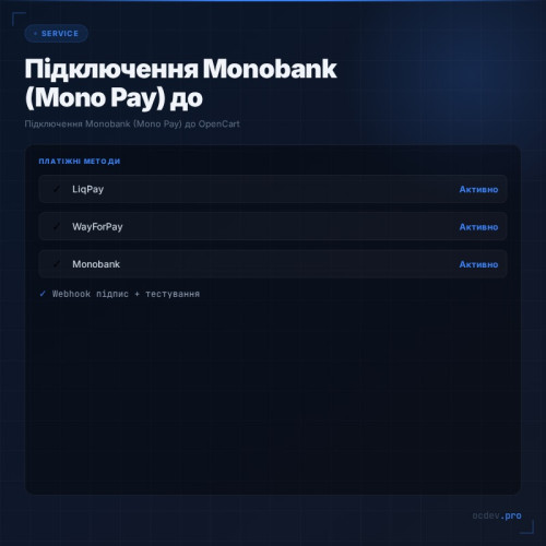 Підключення Monobank (Mono Pay) до OpenCart